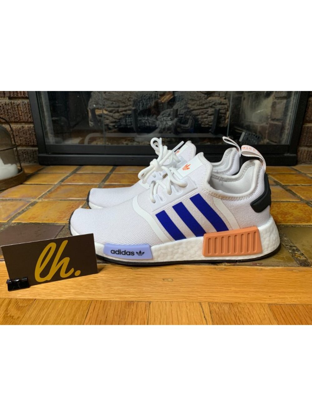 Youth 4.5 Adidas NMD R1 J “White Blue Pink” Athletic Running Sneakers ID9789